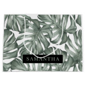 熱帯水色オアシスモダンパタ葉ーン ラージペーパーバッグ (正面)