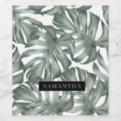 熱帯水色オアシスモダンパタ葉ーン ワインラベル (シングルラベル)