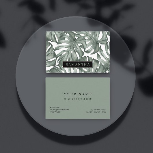 熱帯水色オアシスモダンパタ葉ーン 名刺
