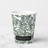 熱帯水色オアシスモダンパタ葉ーン 紙コップ (正面)