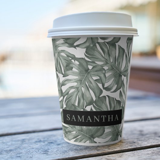 熱帯水色オアシスモダンパタ葉ーン 紙コップ