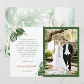 熱帯水色グリーンパーム葉結婚の サンキューカード (正面/裏面)