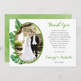 熱帯水色グリーンモンステラ葉結婚ズ サンキューカード