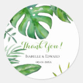熱帯水色グリーンモンステラ葉結婚ズ ラウンドシール (正面)