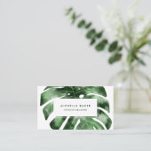 熱帯水色グリーンリーモンステラ葉 名刺 (スタンド正面)