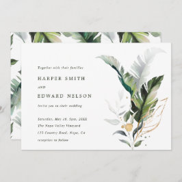 熱帯水色グリーン葉結婚ズ 招待状