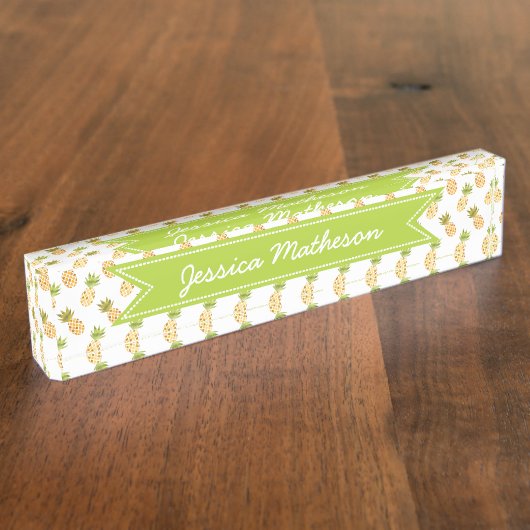 熱帯水色パイナップルパターン デスクネームプレート (側面)
