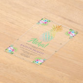 熱帯水色パイナップル誕生日ルアウ（ハワイ式宴会） アクリル招待状 (レイダウン)