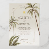 熱帯水色パームツリーズボヘミアン結婚ズ 箔招待状 (正面)