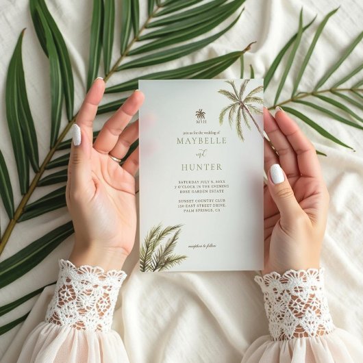 熱帯水色パームツリーズボホ結婚の ベラム紙招待状
