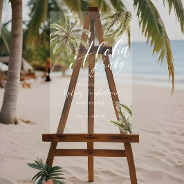 熱帯水色パームツリーベビーシャワーへようこそ アクリルサイン