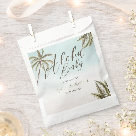 熱帯水色パームツリーベビーシャワーへようこそ フェイバーバッグ (クリップ留めされた状態)