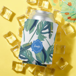 熱帯水色パーム葉パターン 缶クーラー