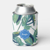 熱帯水色パーム葉パターン 缶クーラー (缶正面)