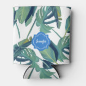 熱帯水色パーム葉パターン 缶クーラー (正面)