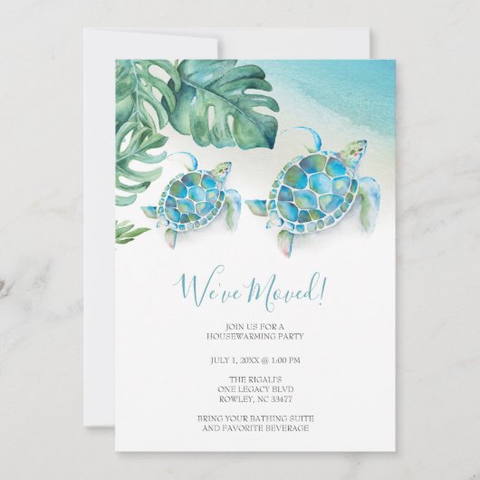 熱帯水色ビーチ引っ越し祝いパーティーパーティー 招待状 (正面)