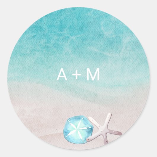 熱帯水色ビーチ結婚式 ラウンドシール (正面)