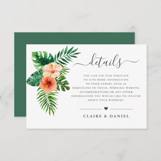 熱帯水色フローラグリーン結婚詳細 エンクロージャーカード (正面/裏面)