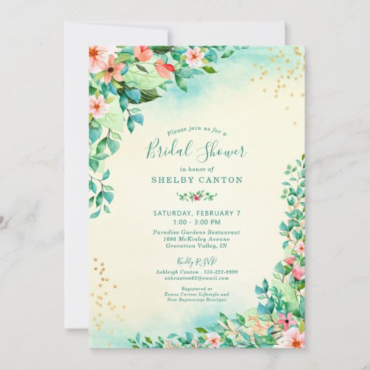 熱帯水色フローラブライダルシャワー 招待状 (正面)