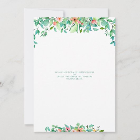 熱帯水色フローラルアウ（ハワイ式宴会）ブライダルシャワー 招待状 (裏面)