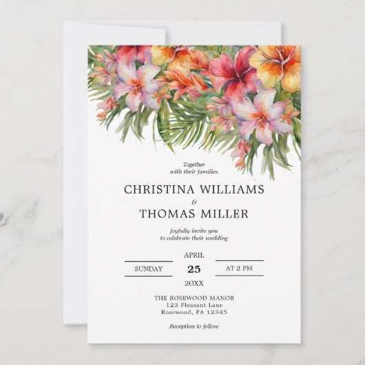 熱帯水色フローラ結婚式招待状 招待状 (正面)