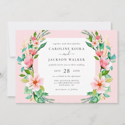 熱帯水色フローラ結婚式招待状 招待状 (正面)