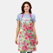 熱帯水色フローラ パーソナライズされた エプロン (着用した状態)