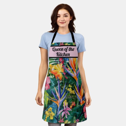 熱帯水色フローラ パーソナライズされた エプロン (着用した状態)