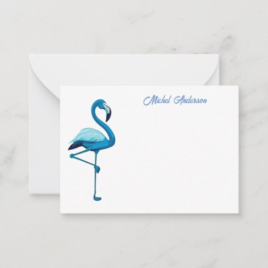 熱帯水色ブルーフラミンゴ ノートカード (正面)