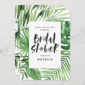 熱帯水色ヤシの仮想ブライダルシャワー セーブザデート (正面/裏面)