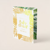 熱帯水色ヤシの葉のベビーシャワー招待状 箔カード (正面)