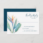 熱帯水色植物性RSVPエンクロージャ 出欠カード (正面/裏面)