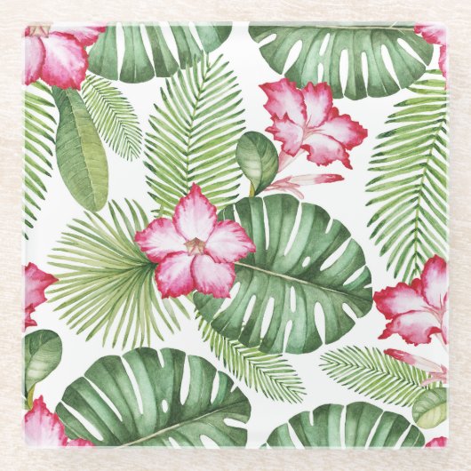 熱帯水色：シームレスパターン ガラスコースター (正面)