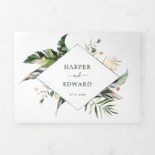 熱帯水葉色緑結婚色 三つ折り招待状 (カバー)