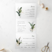 熱帯水葉色緑結婚色 三つ折り招待状 (内部)