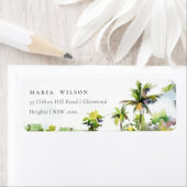 熱帯沿岸のヤシの木の水の色アドレス ラベル (インサイチュ)