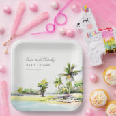 熱帯沿岸のヤシの木の水の色結婚の ペーパープレート (パーティー)