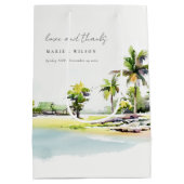 熱帯沿岸のヤシの木の水の色結婚の ミディアムペーパーバッグ (裏面)