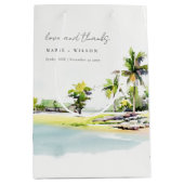 熱帯沿岸のヤシの木の水の色結婚の ミディアムペーパーバッグ (正面)