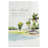 熱帯沿岸のヤシの木の水の色結婚の ミディアムペーパーバッグ (裏面)