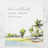 熱帯沿岸のヤシの木の水の色結婚の ワインラベル (シングルラベル)