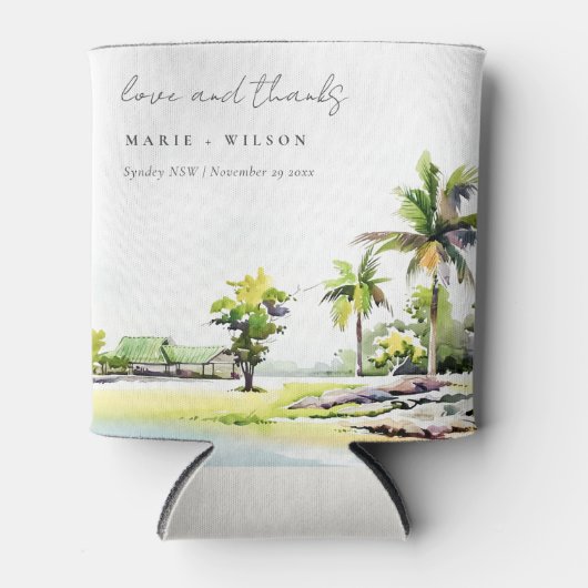 熱帯沿岸のヤシの木の水の色結婚の 缶クーラー (正面)