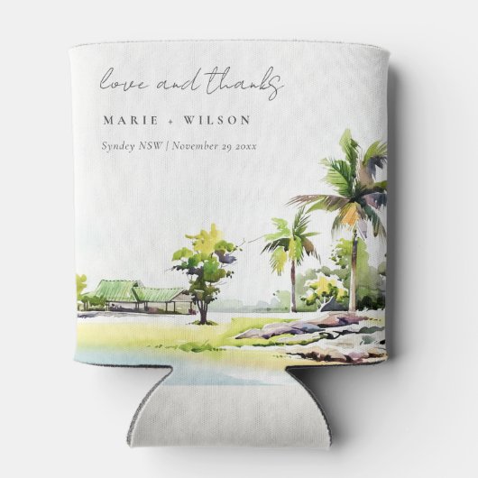 熱帯沿岸のヤシの木の水の色結婚の 缶クーラー (裏面)