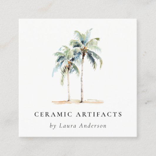 熱帯沿岸のヤシの木の水の色QRコード スクエア名刺 (正面)