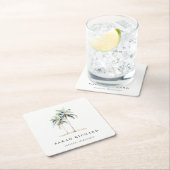 熱帯沿岸のヤシの木の水色ブルーグリーン スクエアペーパーコースター (インサイチュ)