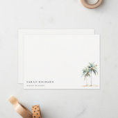 熱帯沿岸のヤシの木の水色ブルーグリーン ノートカード (正面/裏面インサイチュ)