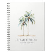 熱帯沿岸のヤシの木の水色ブルーグリーン ノートブック (正面)