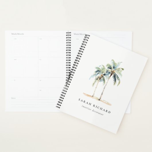 熱帯沿岸のヤシの木の水色ブルーグリーン プランナー手帳 (ディスプレー)