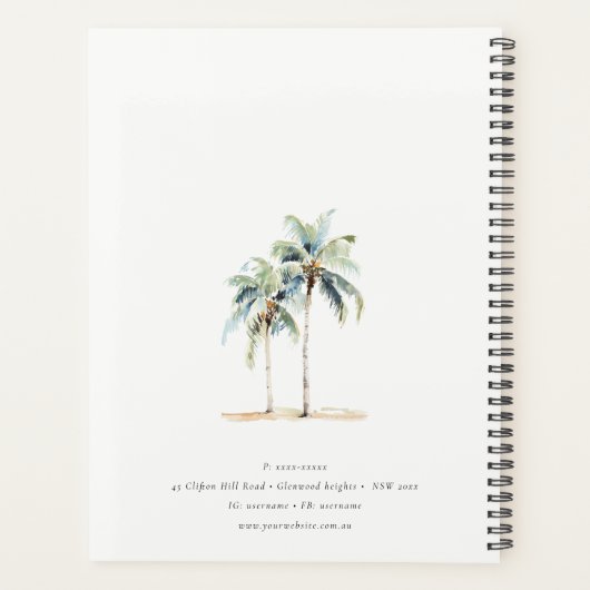 熱帯沿岸のヤシの木の水色ブルーグリーン プランナー手帳 (裏面)