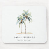 熱帯沿岸のヤシの木の水色ブルーグリーン マウスパッド (正面)